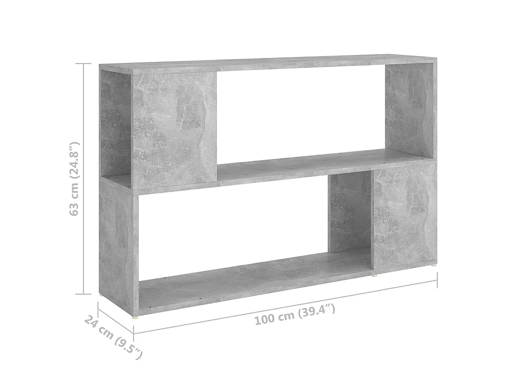 Betongraues Bücherregal 100x24x63 cm Spanplatte