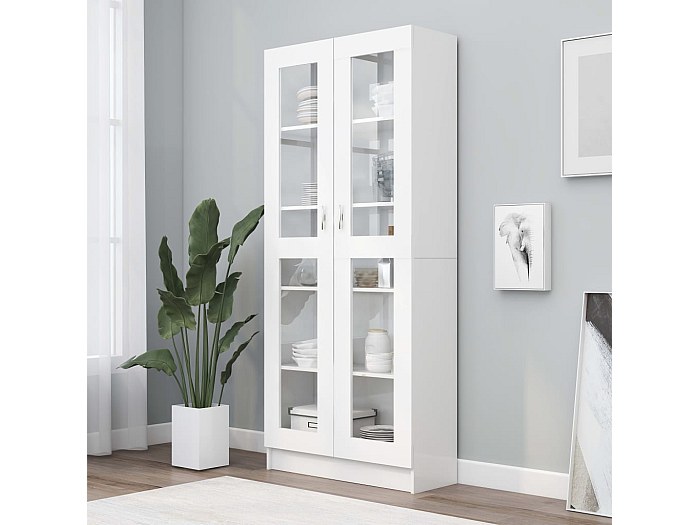 Libreria Con Vetrina Bianca - 82.5x30.5x80 Cm, Legno Multistrato, Per Soggiorno O Cameretta