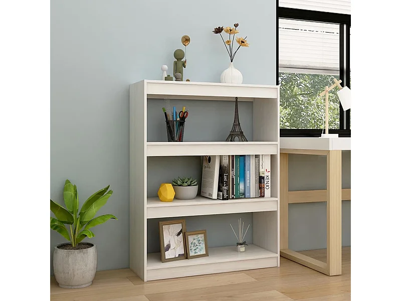 Librería/Separador de ambientes Blanco 100x30x103 cm Pino macizo