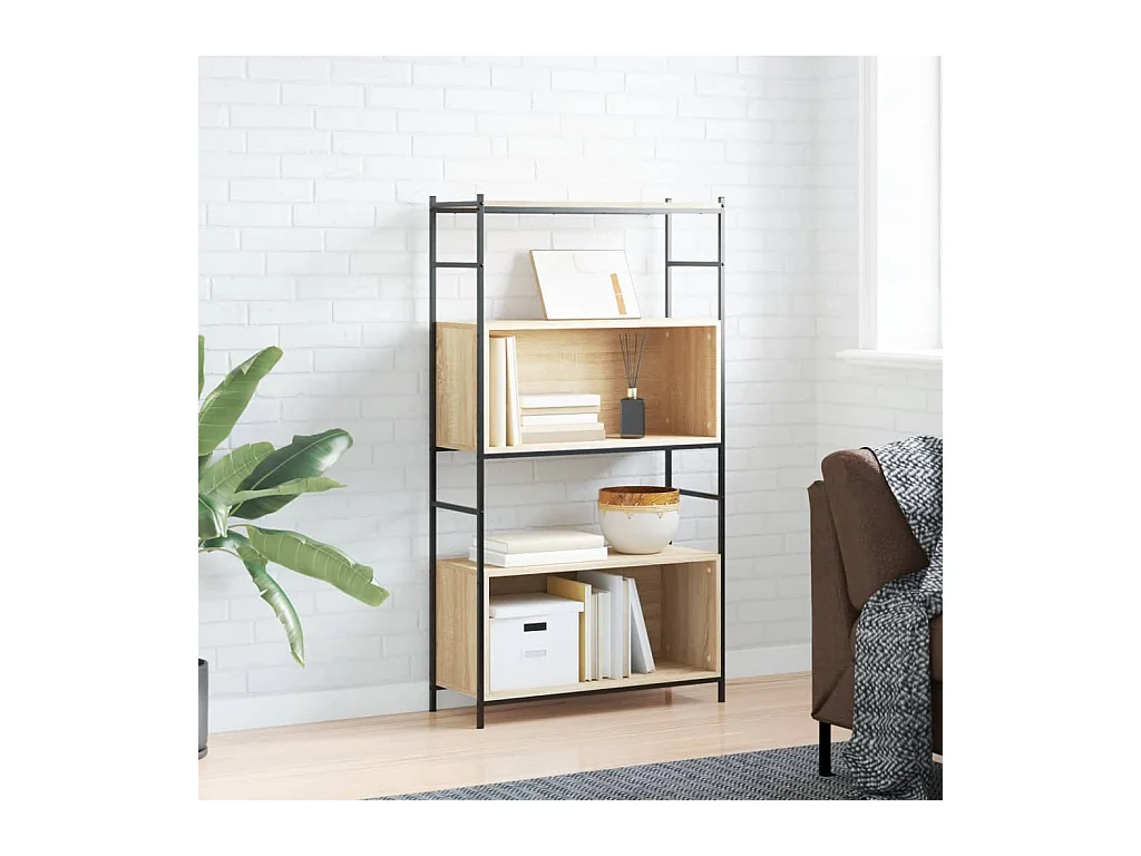 Bücherregal aus Sonoma-Eiche, 80 x 30 x 145,5 cm, Holzwerkstoff und Eisen