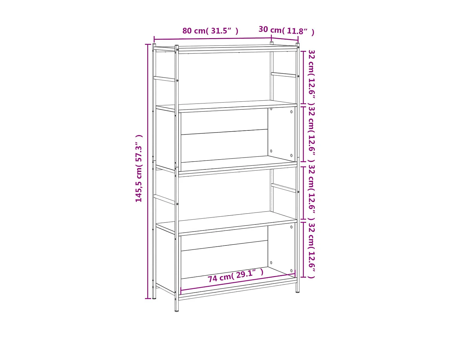 Libreria in rovere Sonoma 80x30x145,5 cm in derivati del legno e ferro