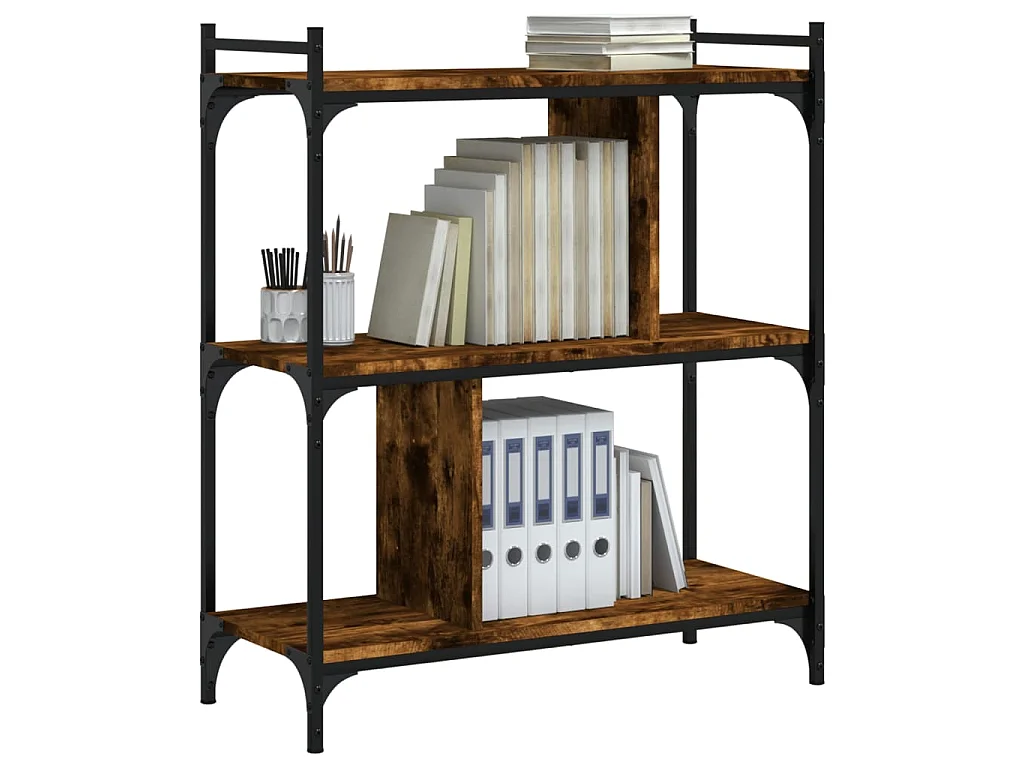 Bibliothèque 3 niveaux chêne fumé 76x32x88 cm bois d'ingénierie