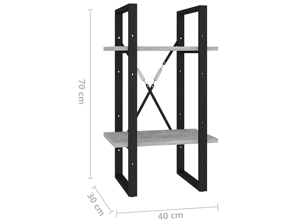 Bibliothèque à 2 niveaux Gris béton 40x30x70 cm Aggloméré
