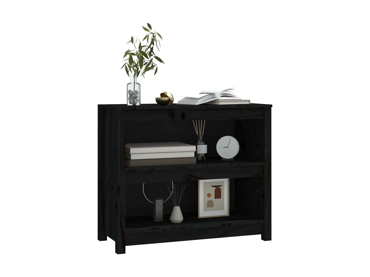 Libreria Nera 80x35x68 cm Legno di pino massiccio