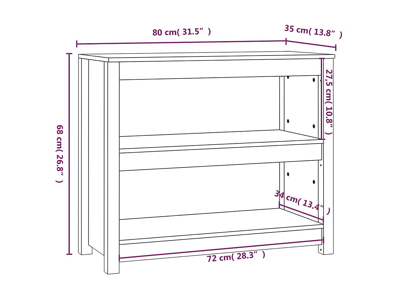Libreria Nera 80x35x68 cm Legno di pino massiccio