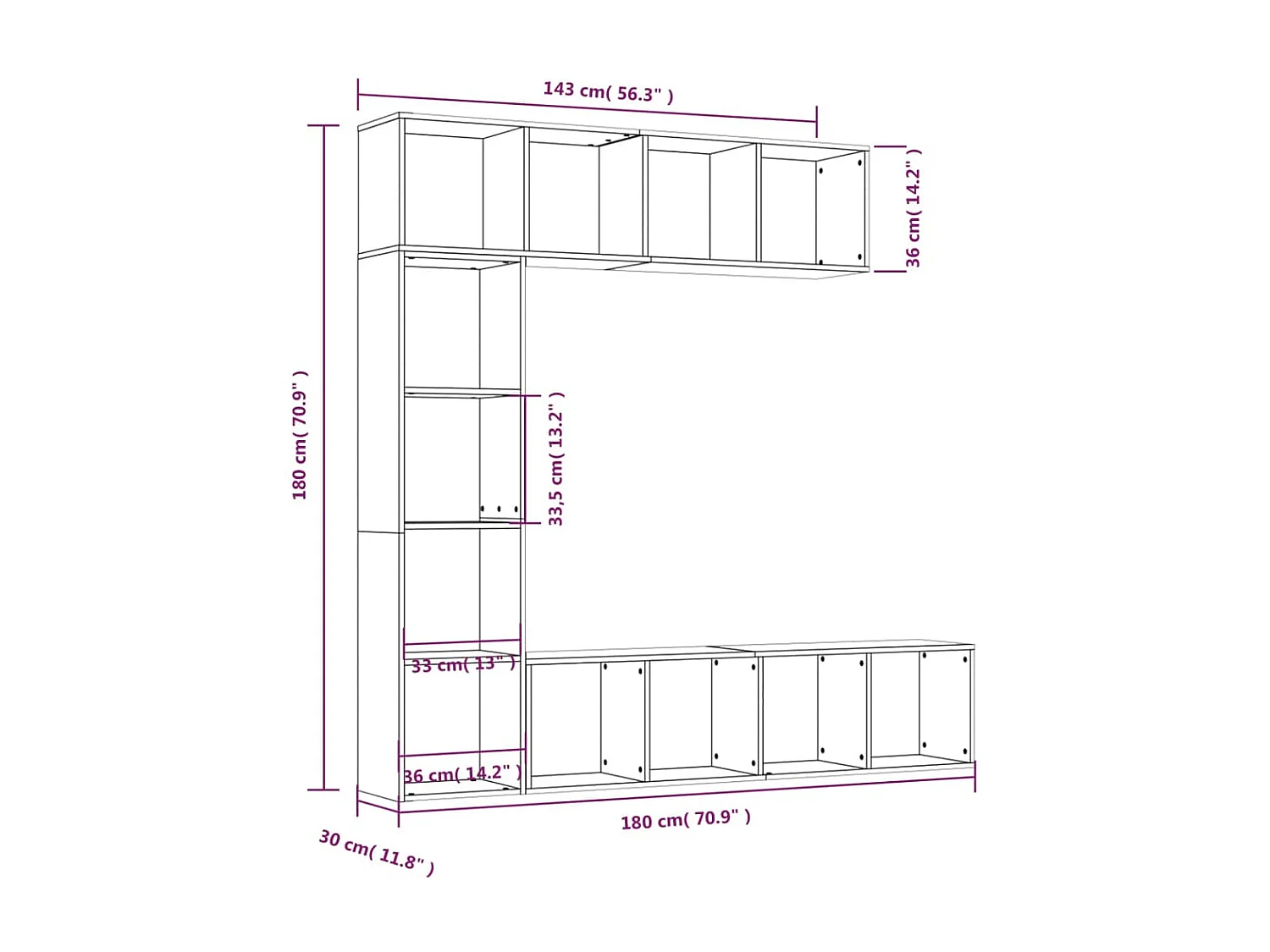 Set libreria/mobile TV 3 pz. Rovere marrone 180x30x180 cm