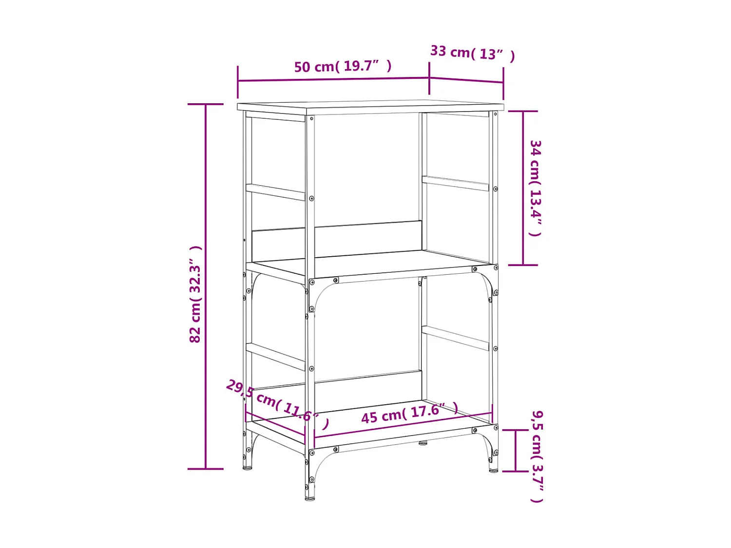 Bibliothèque noir 50x33x82 cm bois d'ingénierie