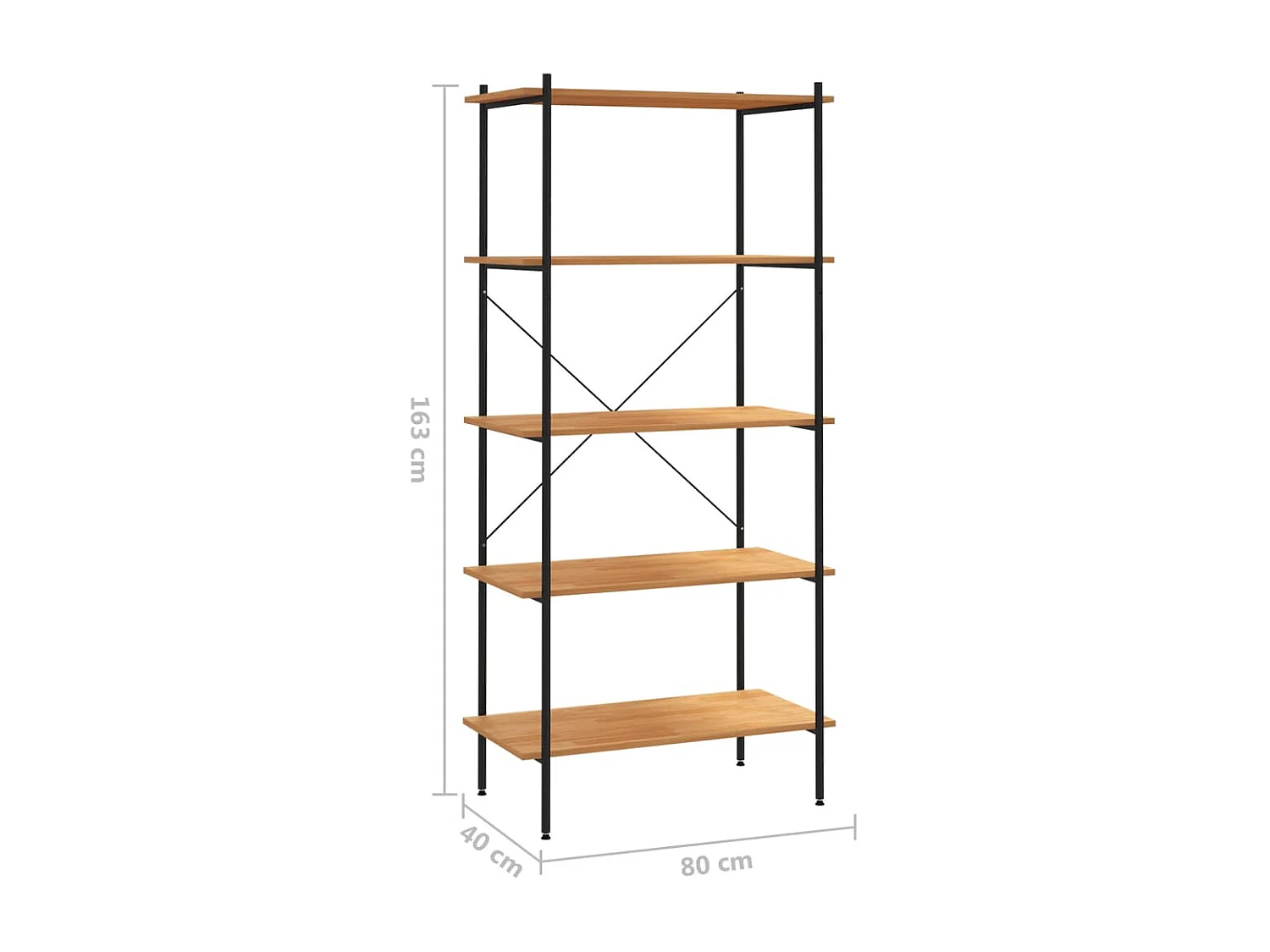 5-stufiges Regal Schwarz und Eiche 80x40x163 cm