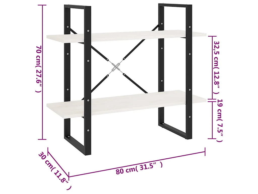 Bibliothèque à 2 niveaux Blanc 80x30x70 cm Bois de pin massif