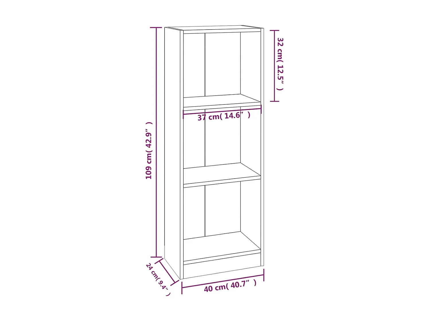 Libreria 3 livelli Sonoma grigio 40x24x109 cm