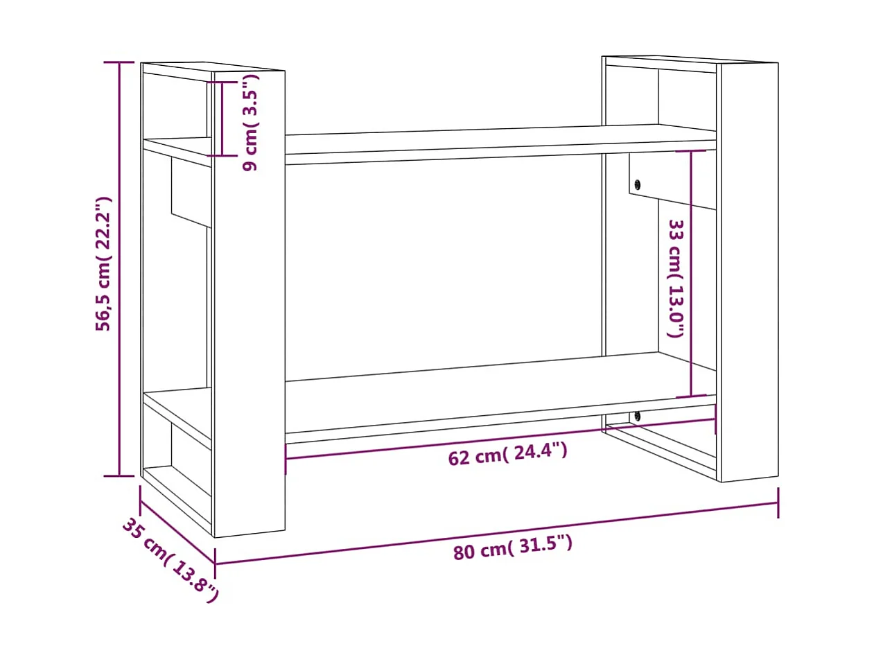 Bibliothèque/Séparateur de pièce Gris 80x35x56,5 cm Pin solide