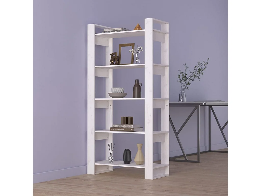 Librería/Separador de ambientes Blanco 80x35x160 cm Madera maciza