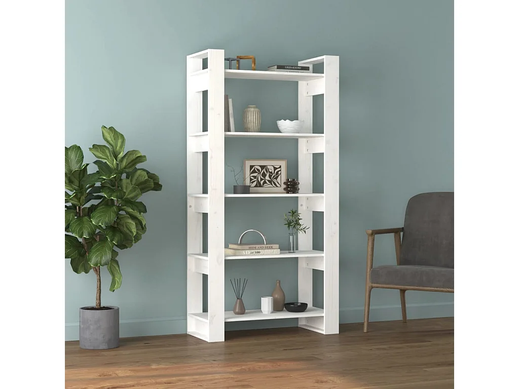 Librería/Separador de ambientes Blanco 80x35x160 cm Madera maciza