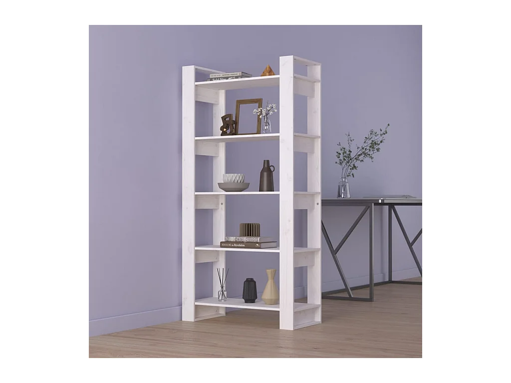 Librería/Separador de ambientes Blanco 80x35x160 cm Madera maciza