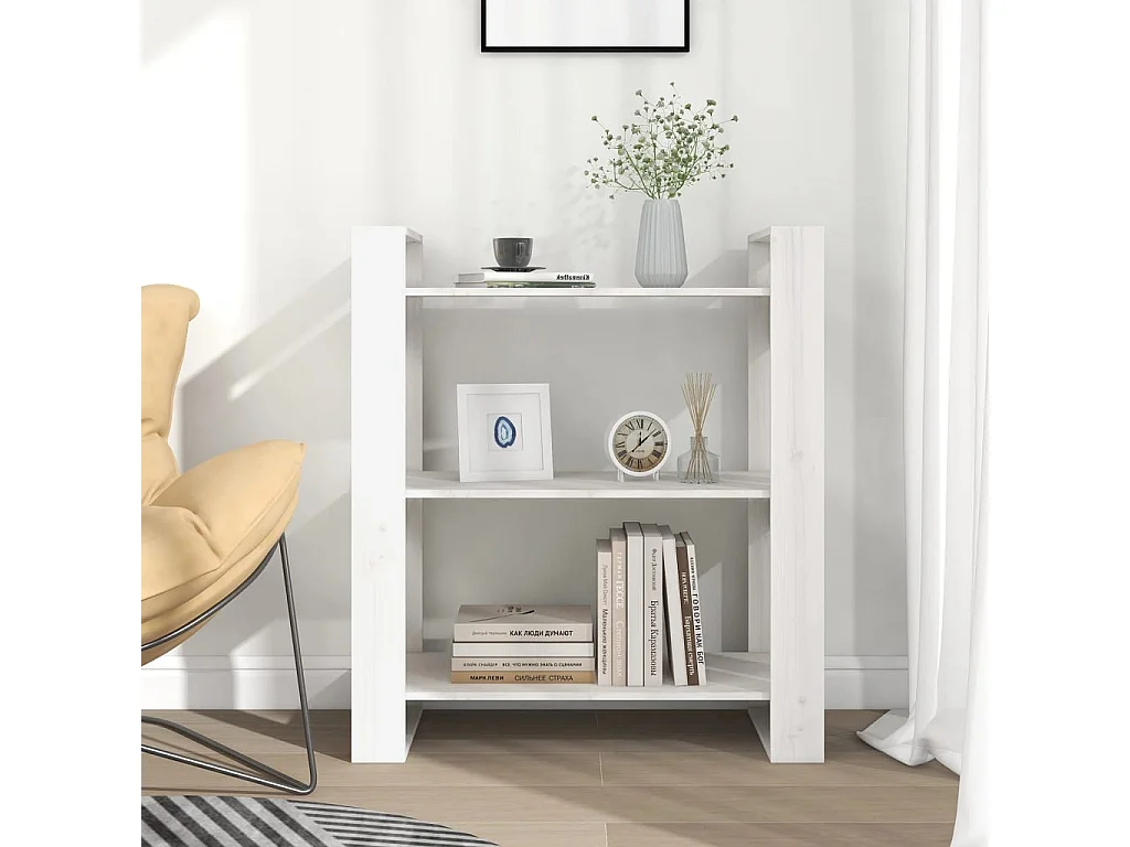 Librería/Separador de ambientes Blanco 80x35x91 cm Pino macizo