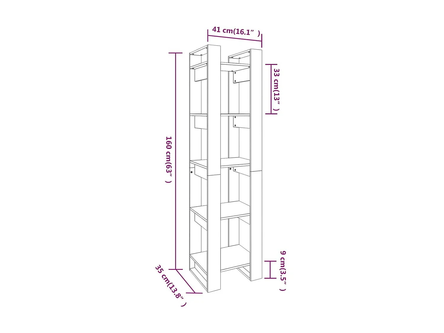 Bibliothèque/Séparateur de pièce Gris 41x35x160 cm Pin solide