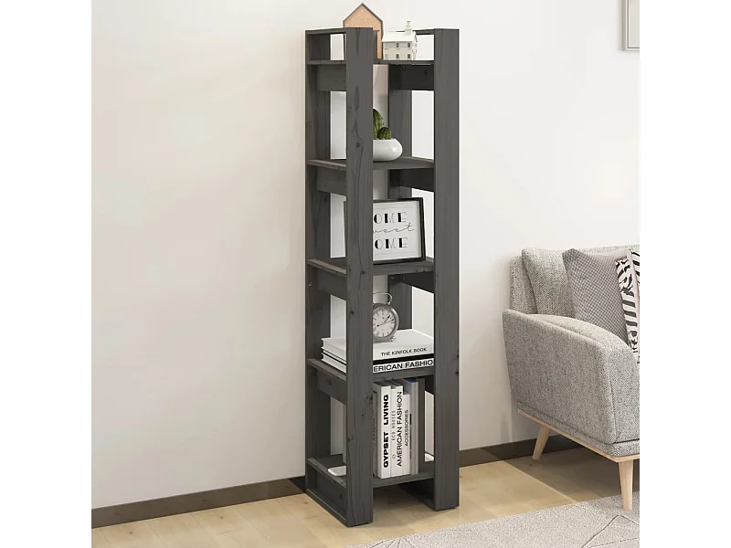 Bibliothèque/Séparateur de pièce Gris 41x35x160 cm Pin solide
