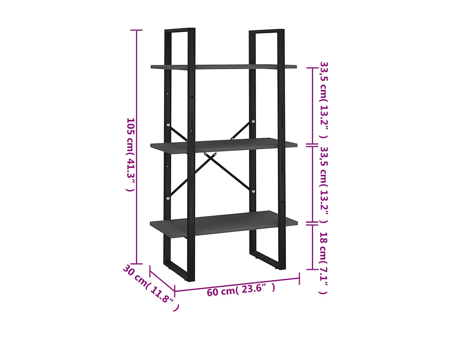 étagère de rangement Gris 60x30x105 cm Aggloméré