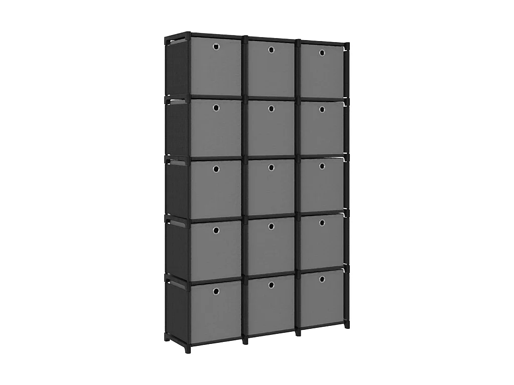 étagère à 15 cubes avec bo?tes Noir 103x30x175,5 cm Tissu