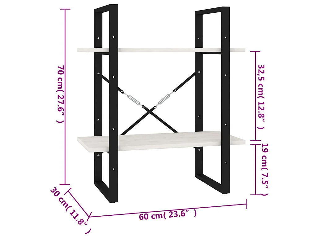 Bibliothèque à 2 niveaux Blanc 60x30x70 cm Bois de pin massif