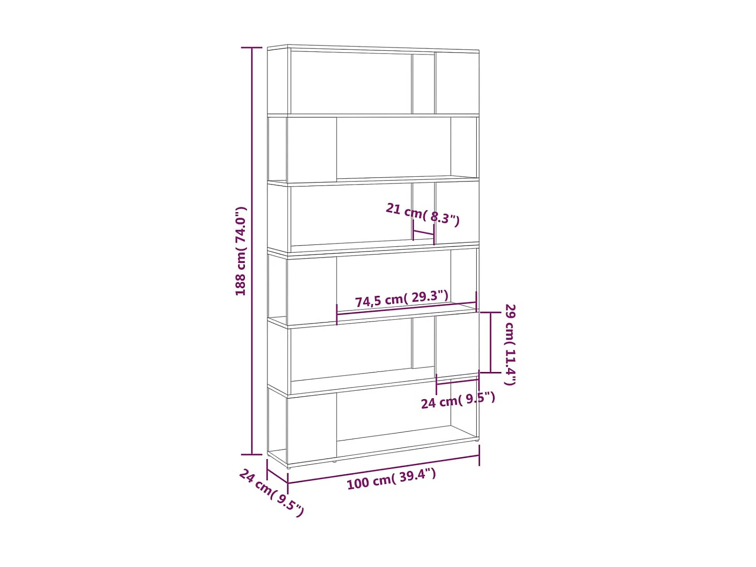 Librería/Separador de ambientes Roble Sonoma 100x24x188 cm