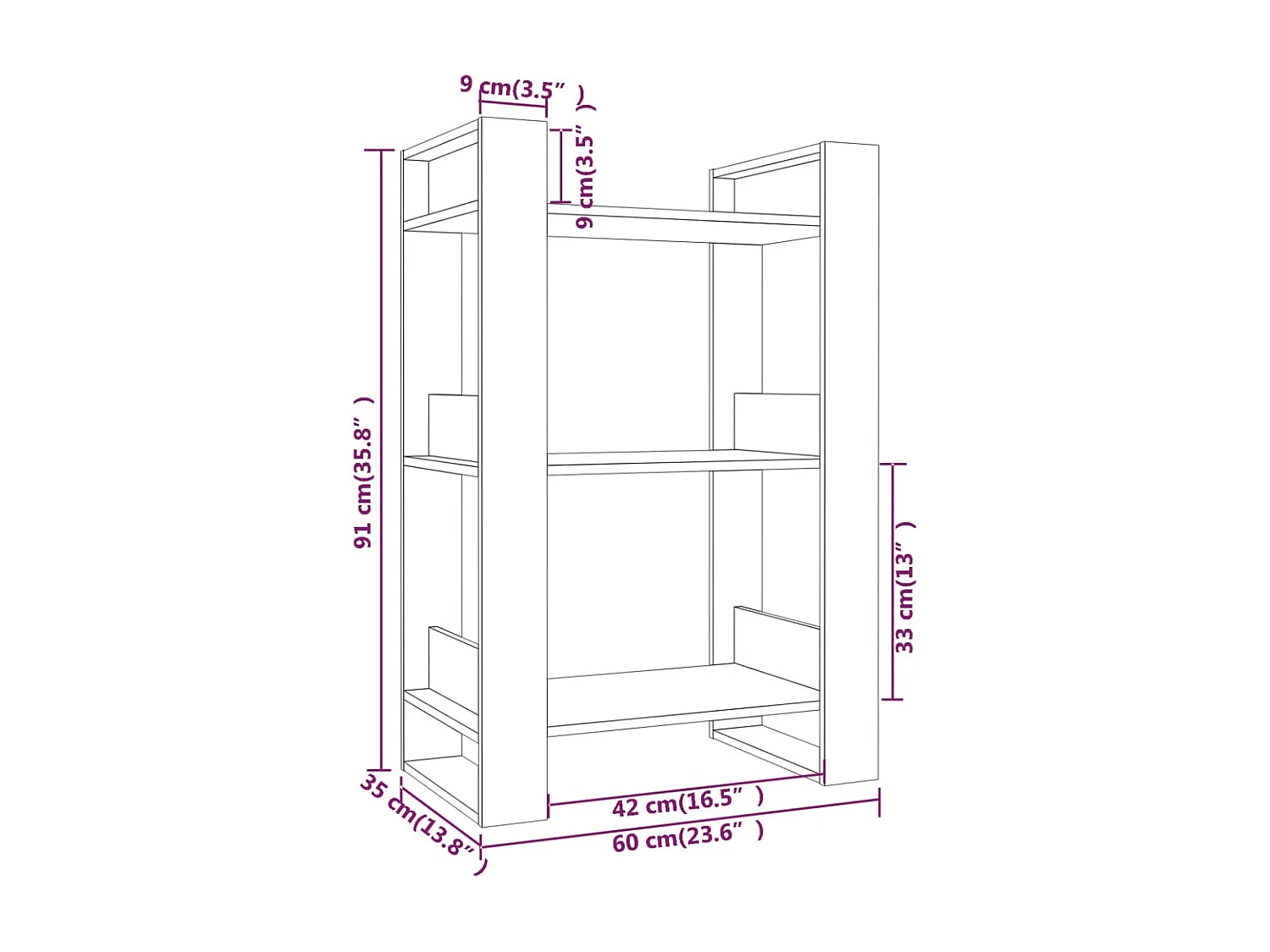 Bücherregal/Raumteiler 60x35x91 cm Massive Kiefer