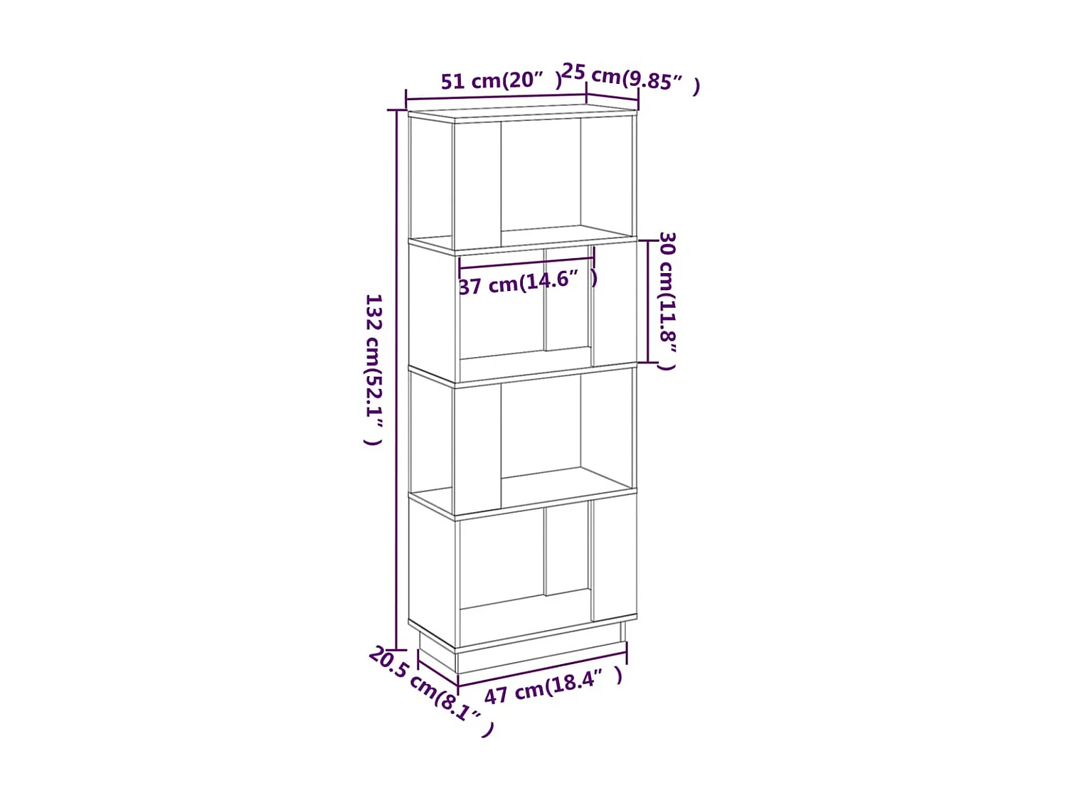 Libreria/Divisorio Bianco 51x25x132 cm Pino massiccio