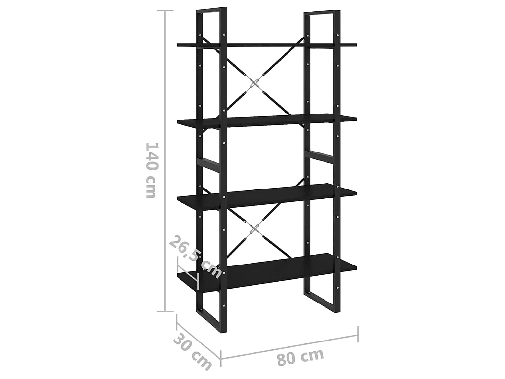 Bibliothèque à 4 niveaux Noir 80x30x140 cm Aggloméré