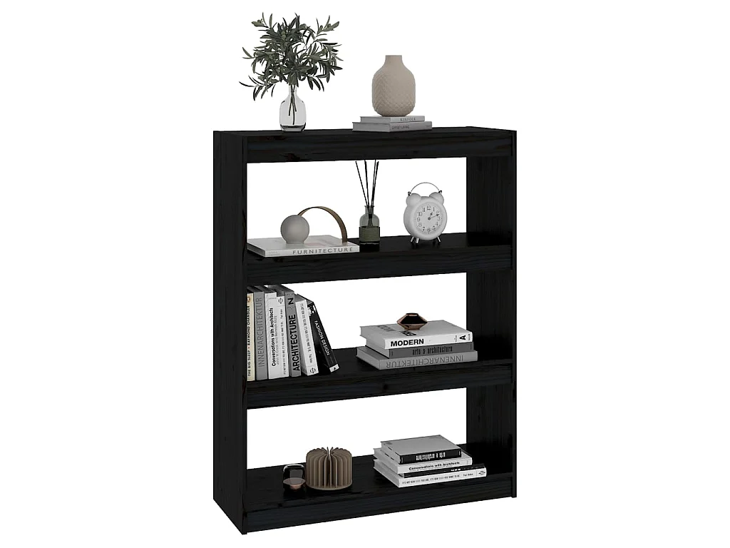 Bibliothèque/Séparateur de pièce Noir 80x30x103,5 cm Pin solide