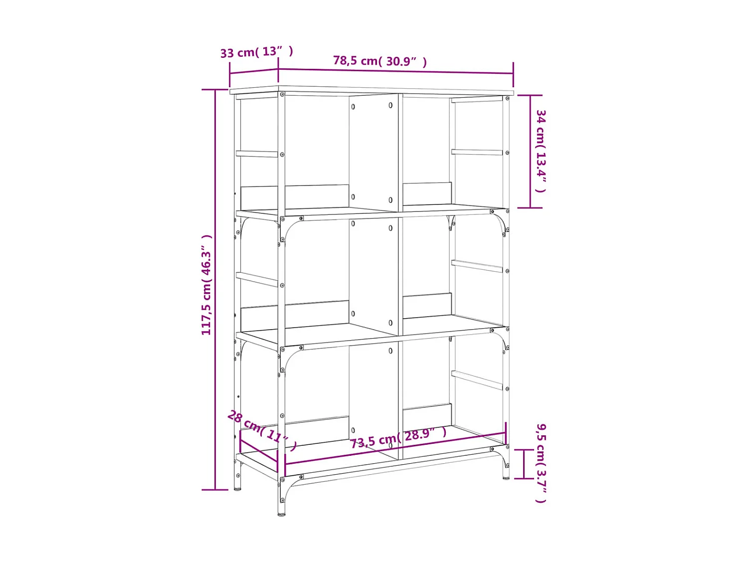 Bibliothèque chêne marron 78,5x33x117,5 cm bois d'ingénierie