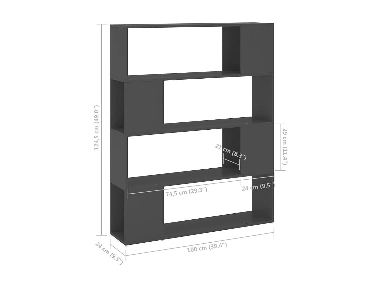 Bibliothèque/Séparateur de pièce Gris 100x24x124 cm