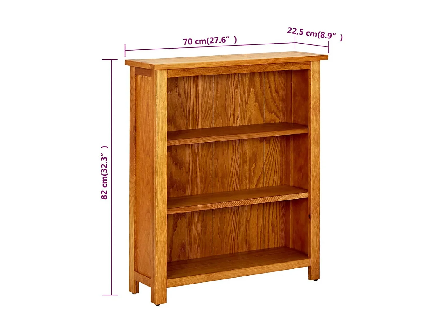 Libreria con 3 ripiani 70 x 22,5 x 82 cm Legno massello di rovere