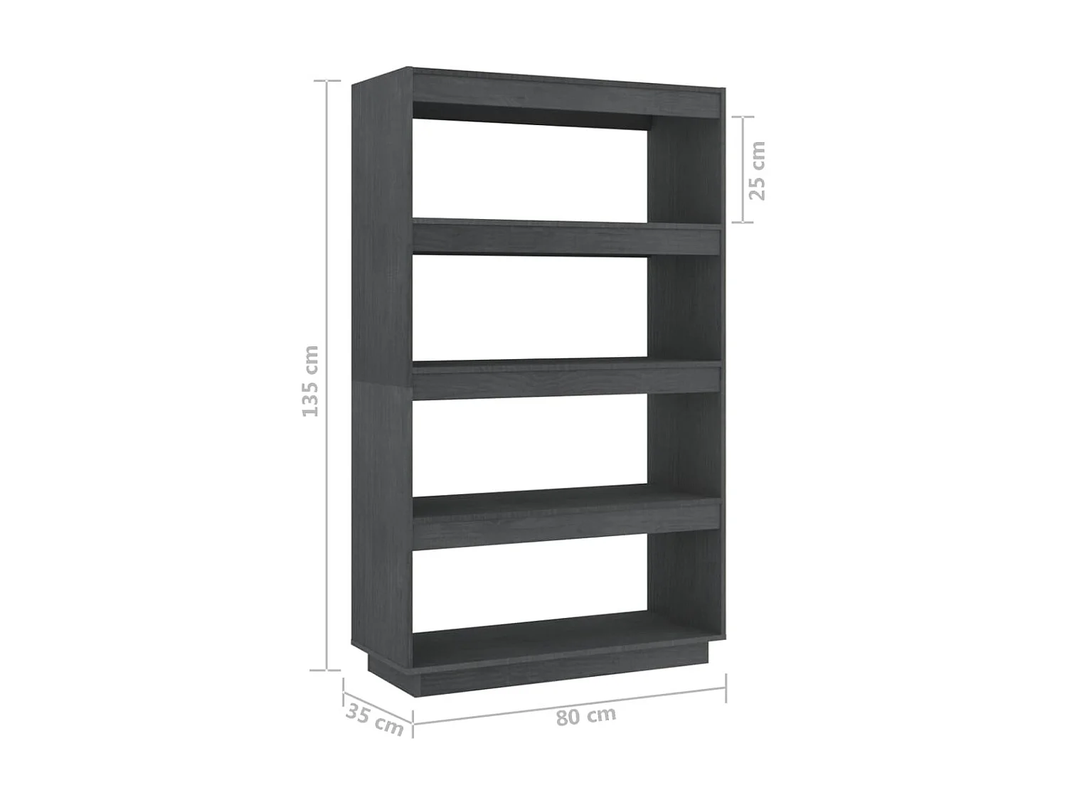 Bibliothèque/Séparateur de pièce Gris 80x35x135 cm Pin massif