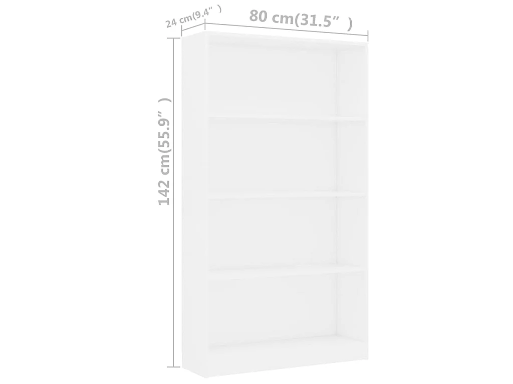 Libreria a 4 ripiani Bianco 80x24x142 cm Truciolare