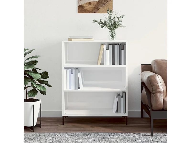 Glänzend weißes Bücherregal, 69,5 x 32,5 x 90 cm, Holzwerkstoff