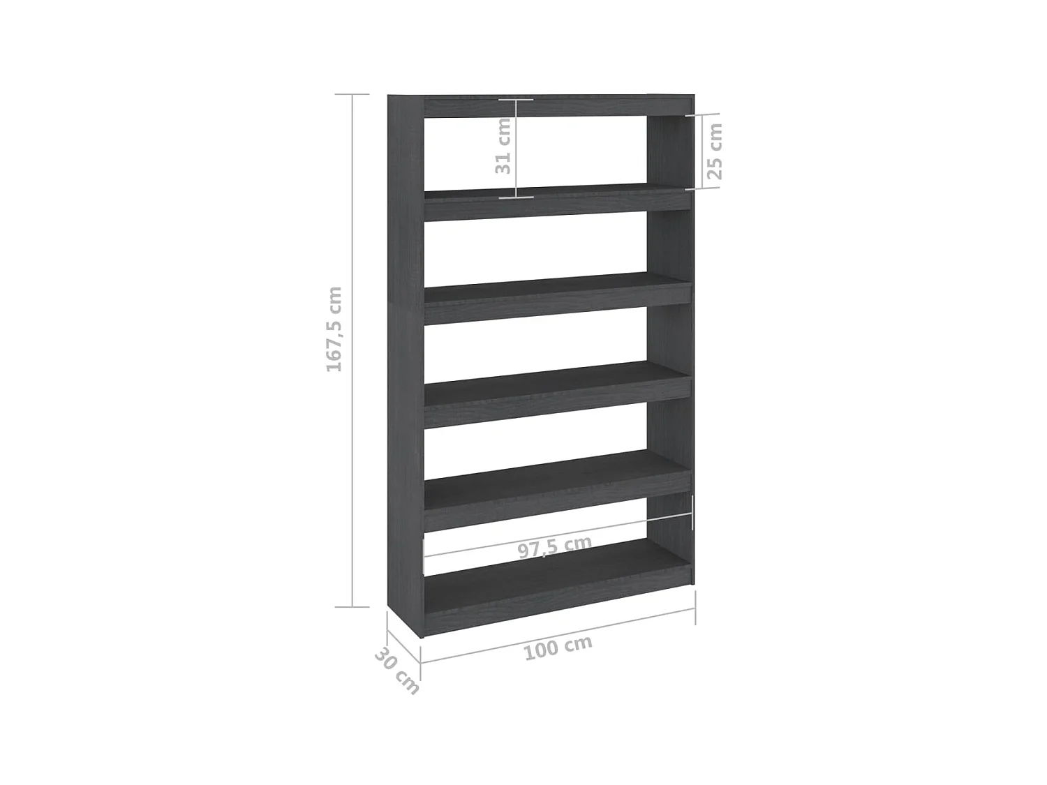 Libreria/Divisorio Grigio 100x30x167,5 cm Pino massiccio