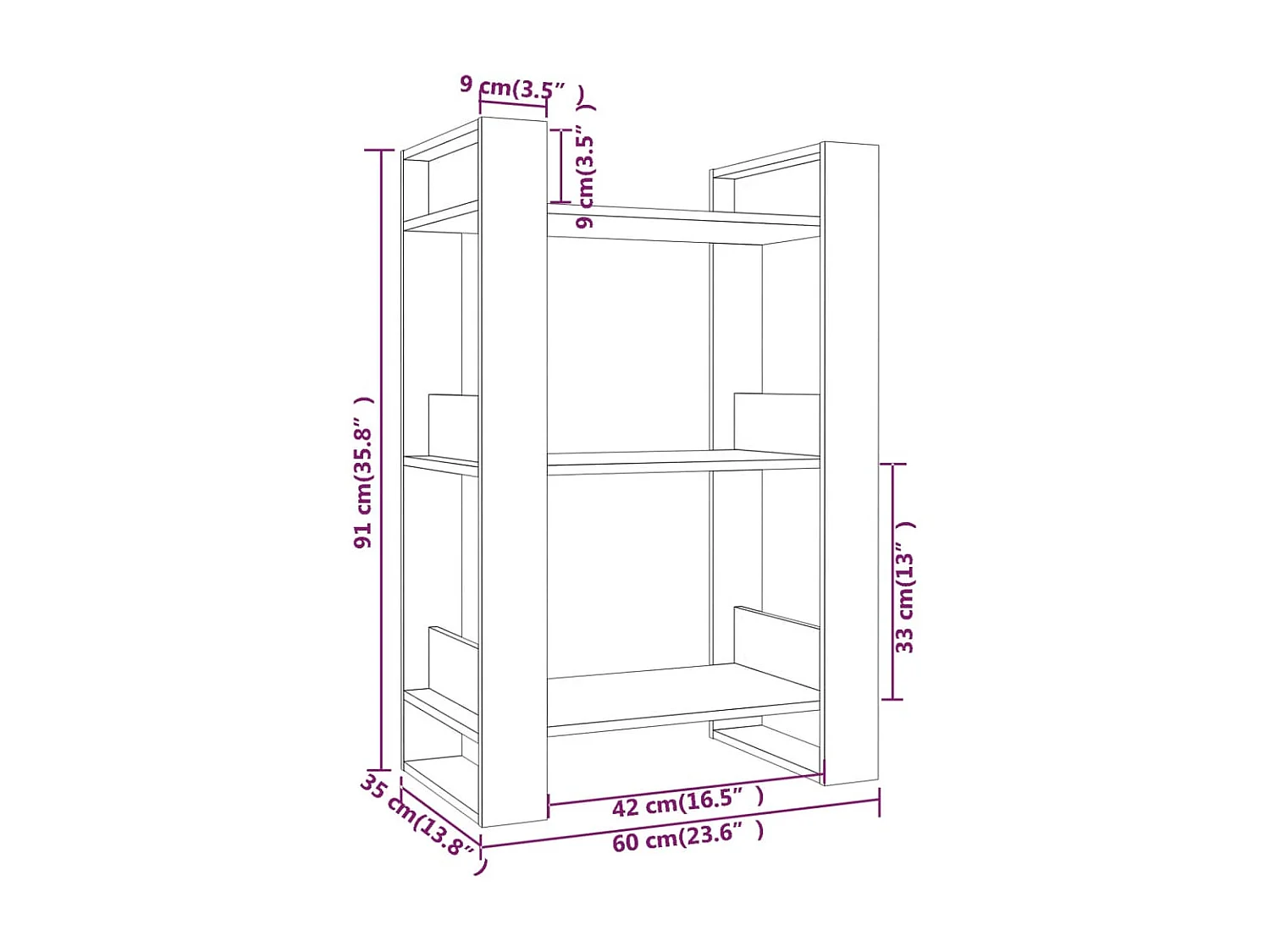 Libreria/Divisorio Grigio 60x35x91 cm Pino massiccio