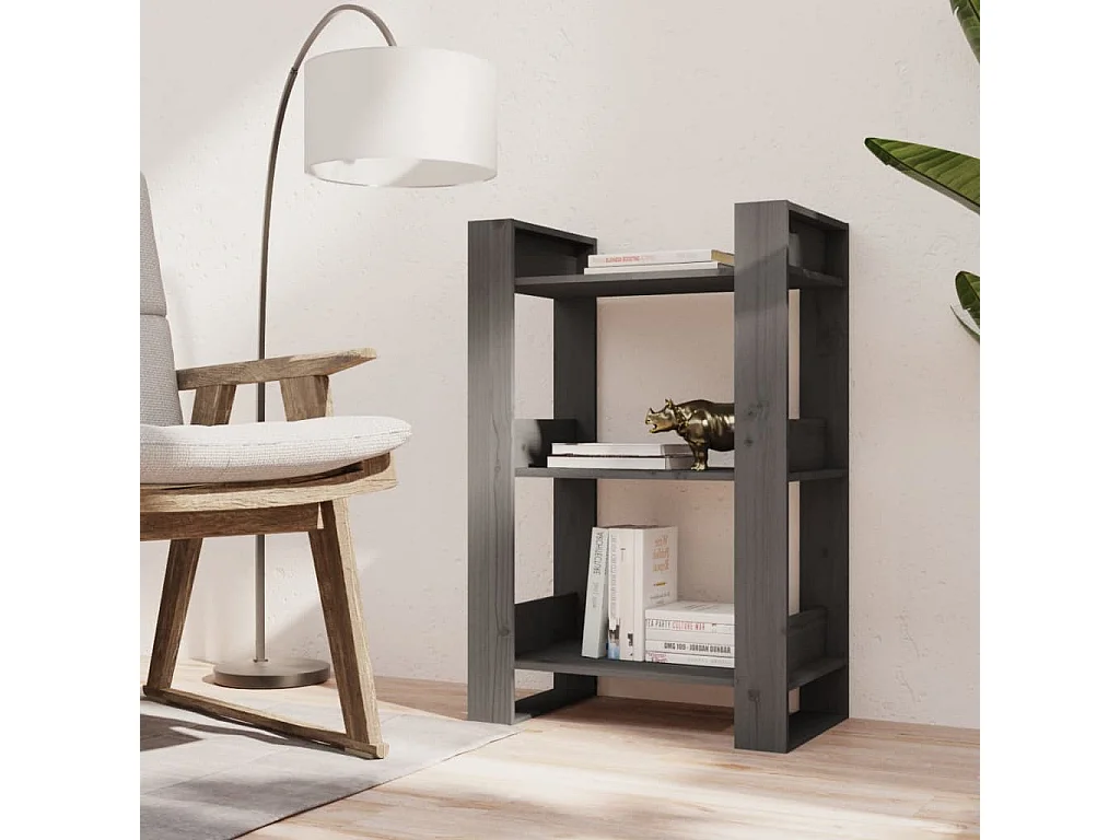 Bibliothèque/Séparateur de pièce Gris 60x35x91 cm Pin solide