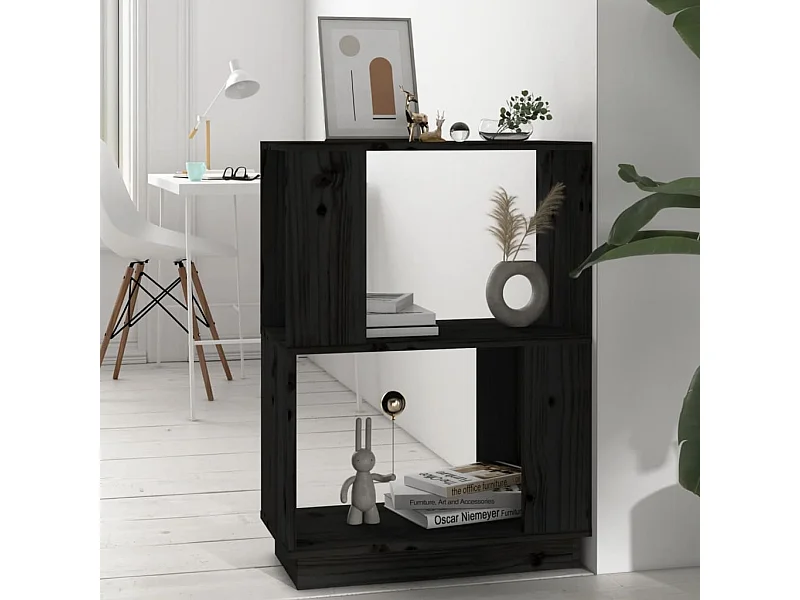 Bibliothèque/Séparateur de pièce Noir 51x25x70 cm Pin solide