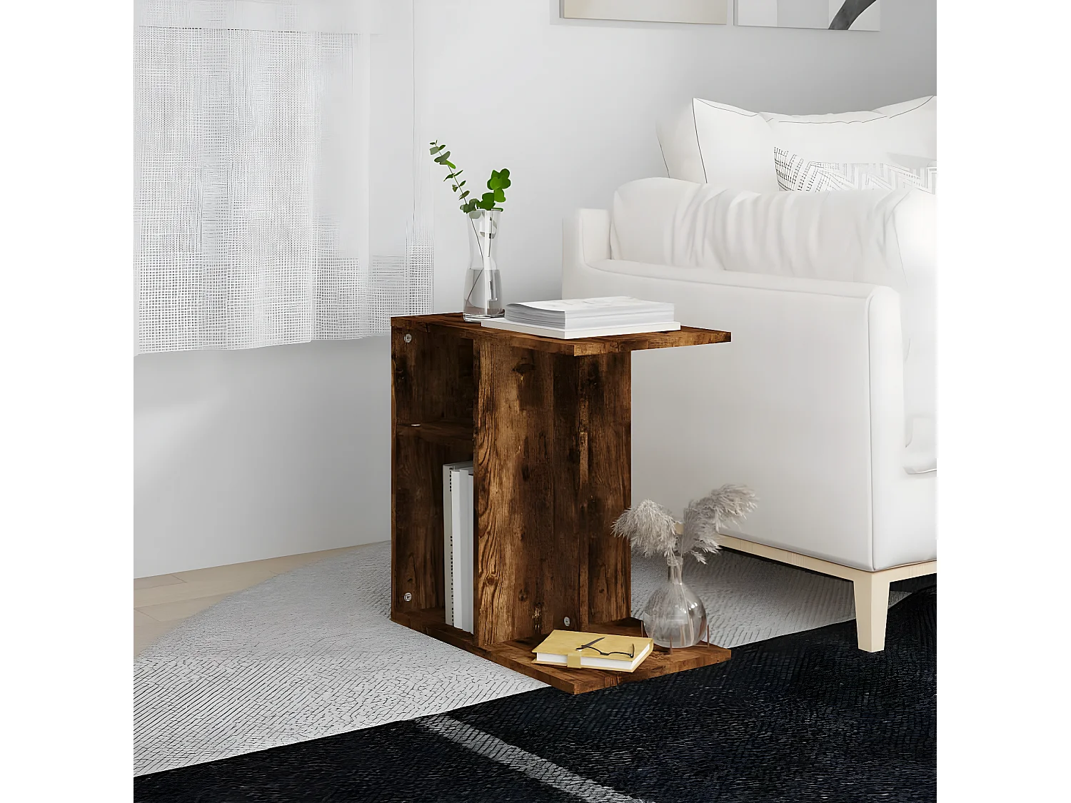 Table d'appoint Chêne fumé 50x30x50 cm Bois d'ingénierie