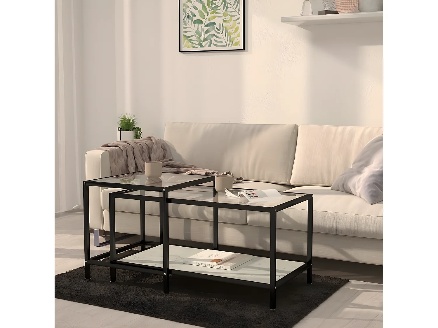 Theetafels 2 stuks Gehard glas Wit