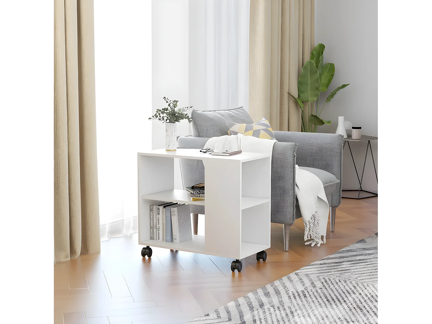 Mesa auxiliar Blanco 70x35x55 cm Madera contrachapada