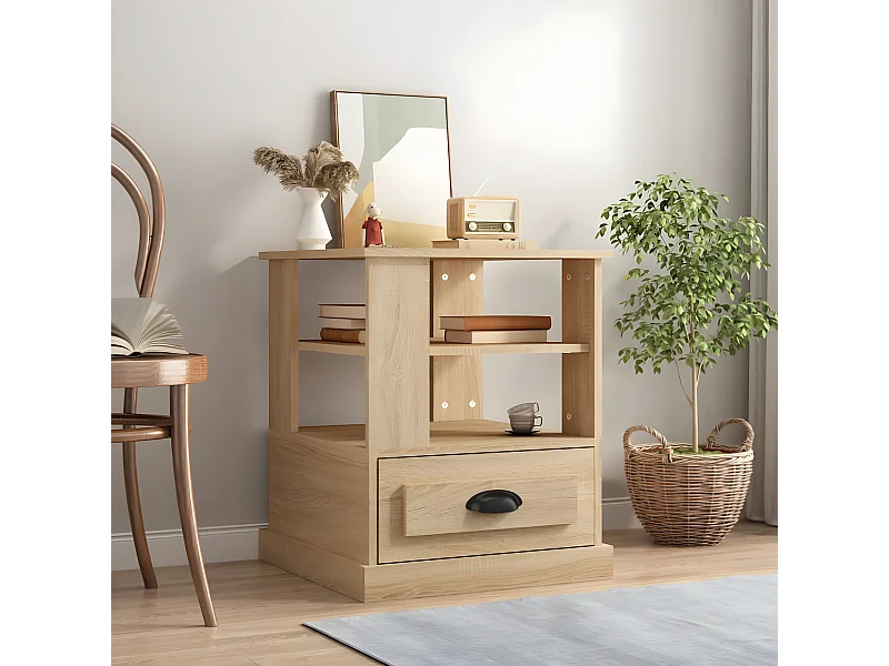 Mesa auxiliar roble Sonoma 50x50x60 cm madera contrachapada