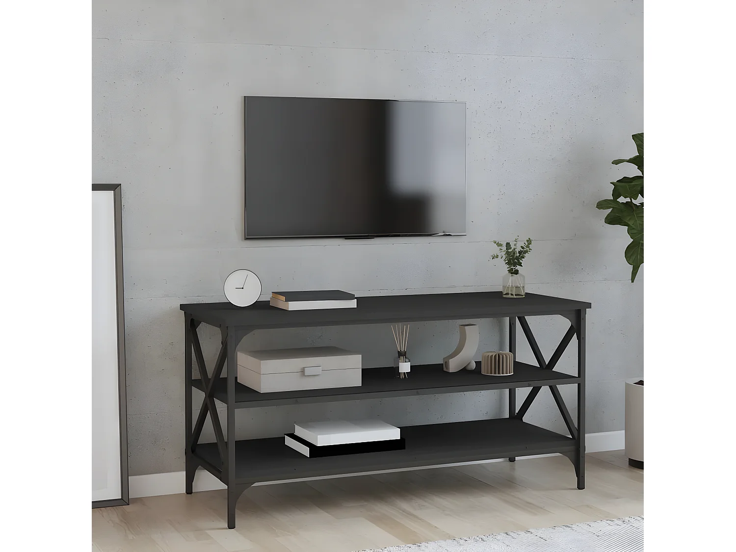 Zwart TV-meubel 100x40x50 cm Bewerkt hout