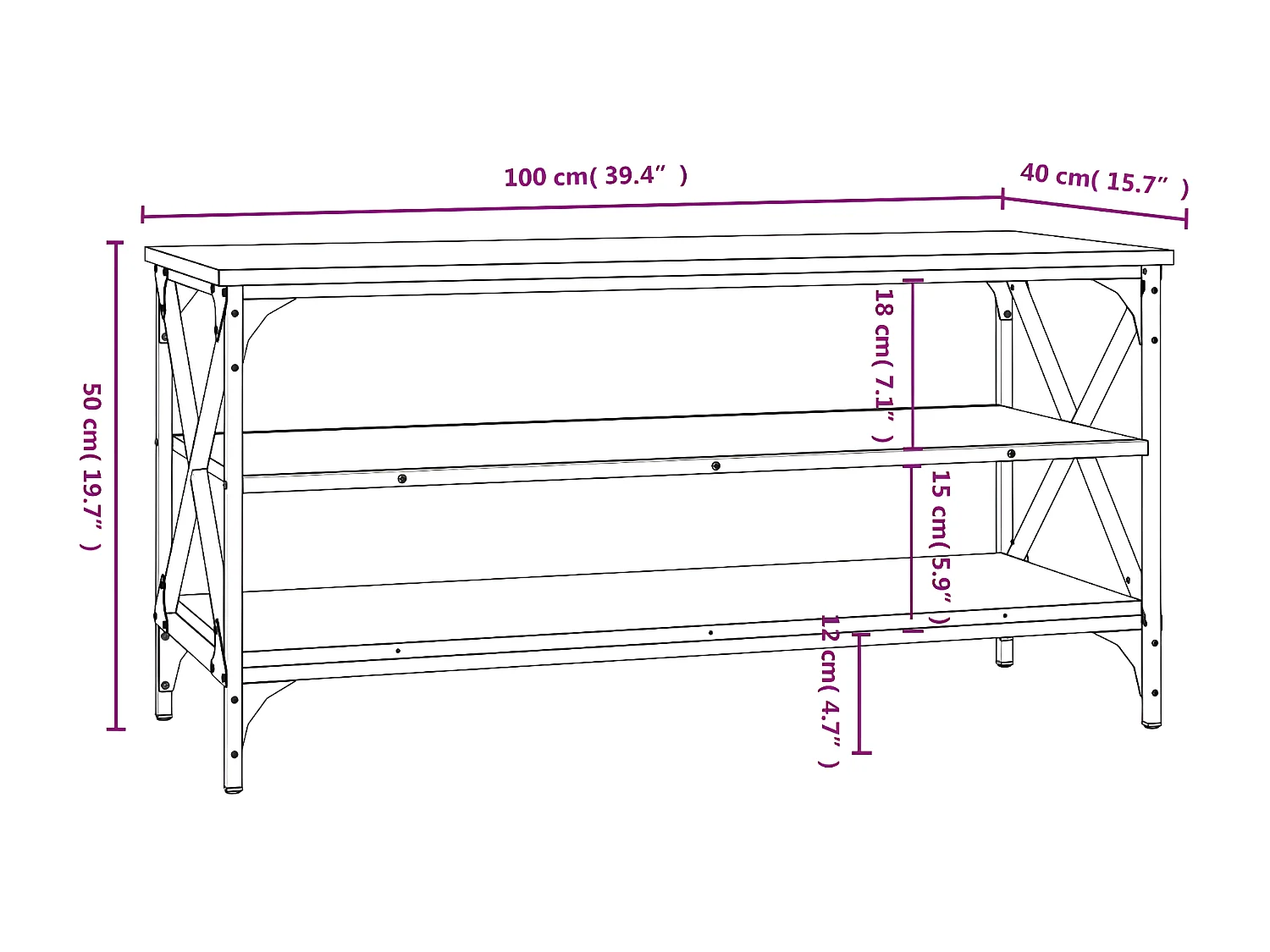 Meuble TV Chêne fumé 100x40x50 cm Bois d'ingénierie