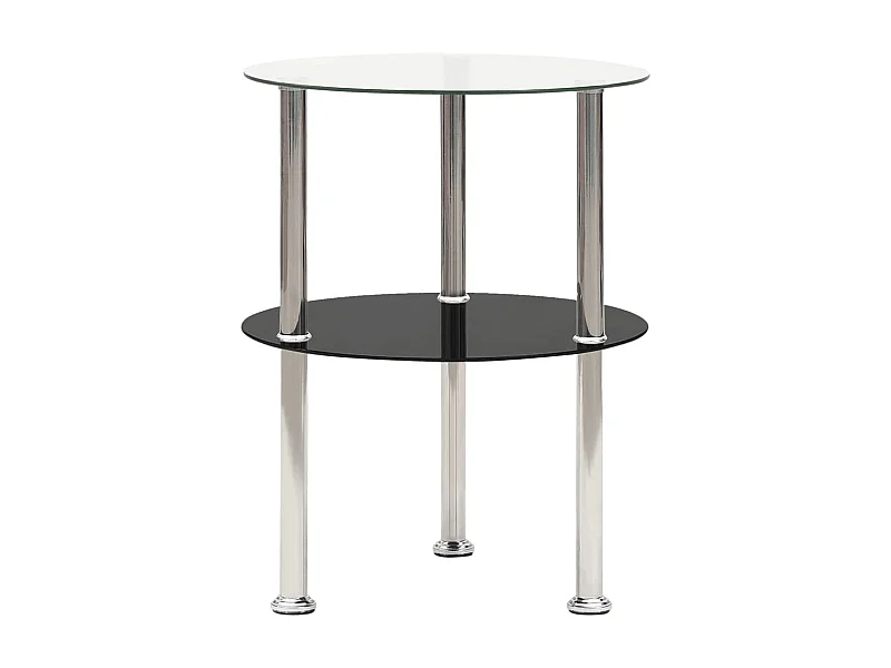 Mesa auxiliar 2 niveles Transparente y negra 38cm Vidrio templado