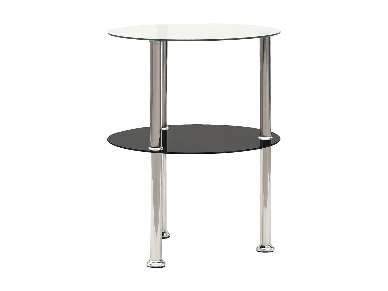 Mesa lateral 2 níveis Transparente e preto 38cm Vidro temperado