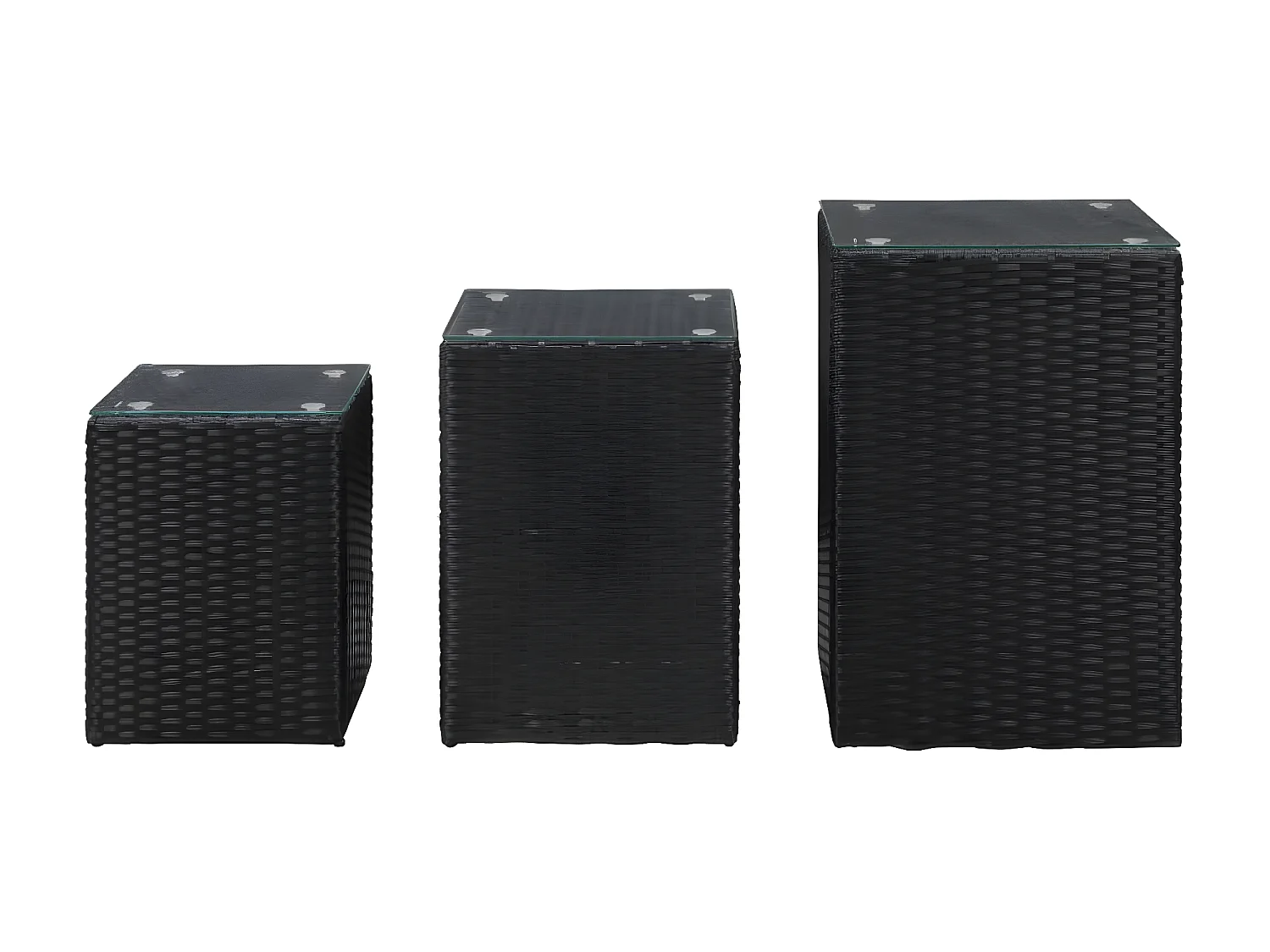 Tables d'appoint 3 pcs et dessus en verre Noir Résine tressée