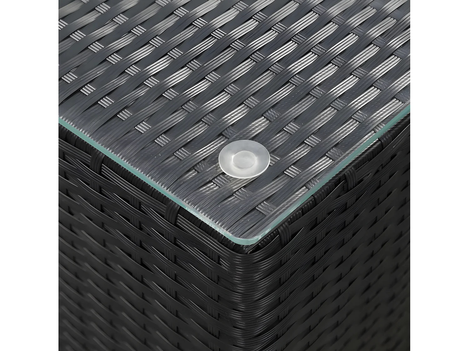 Tables d'appoint 3 pcs et dessus en verre Noir Résine tressée