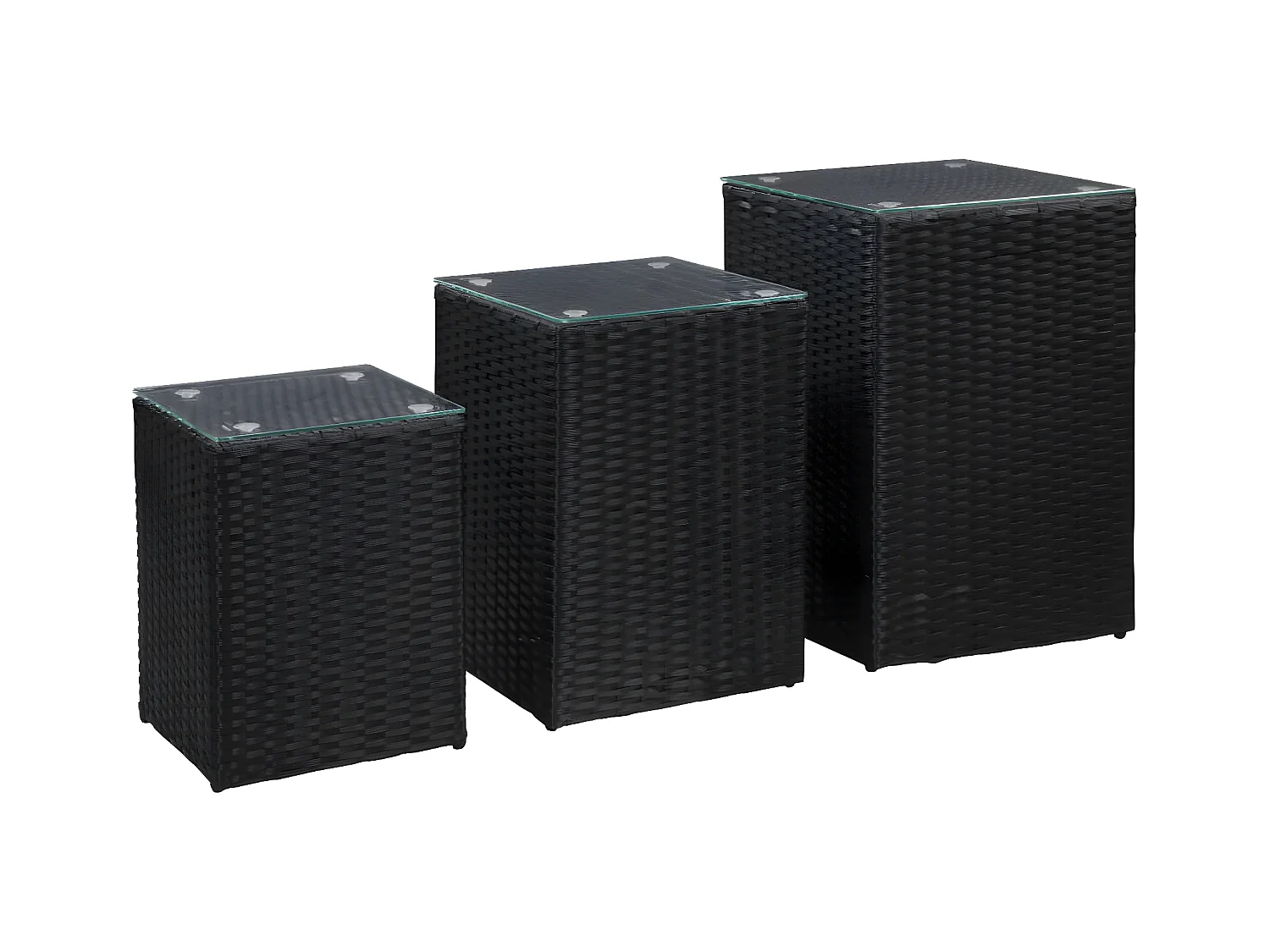 Tables d'appoint 3 pcs et dessus en verre Noir Résine tressée